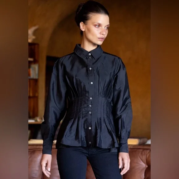 Oliphant Elizabeth Top Hepburn Midnight Black Long Sleeve Blouse SMALL NWT NEW - Picture 3 of 4